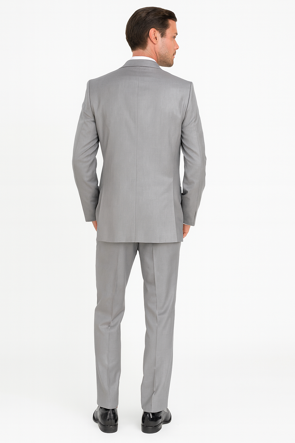 Mens Vested Satin Trim Wedding Tuxedo in Light Grey - Mens Slim Fitted Tuxedo