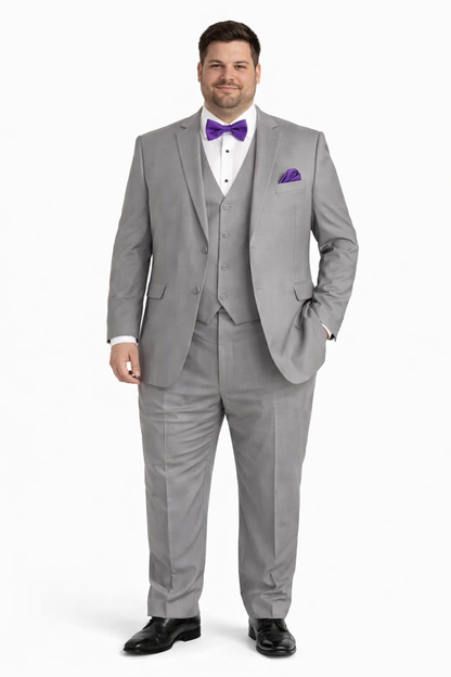 Mens Vested Satin Trim Wedding Tuxedo in Light Grey - Mens Slim Fitted Tuxedo