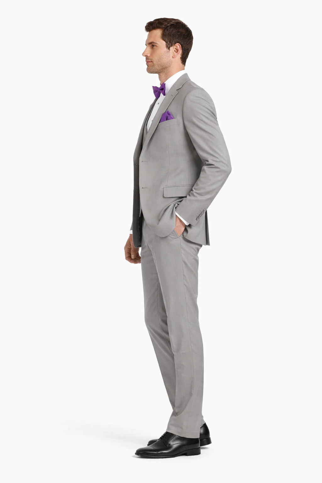 Mens Vested Satin Trim Wedding Tuxedo in Light Grey - Mens Slim Fitted Tuxedo