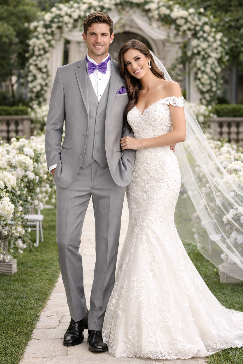 Mens Vested Satin Trim Wedding Tuxedo in Light Grey - Mens Slim Fitted Tuxedo