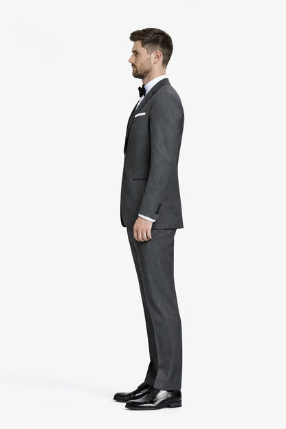 Mens Vested Slim Fit Two Button Trim Notch Tuxedo Charcoal - Mens Slim Fitted Tuxedo