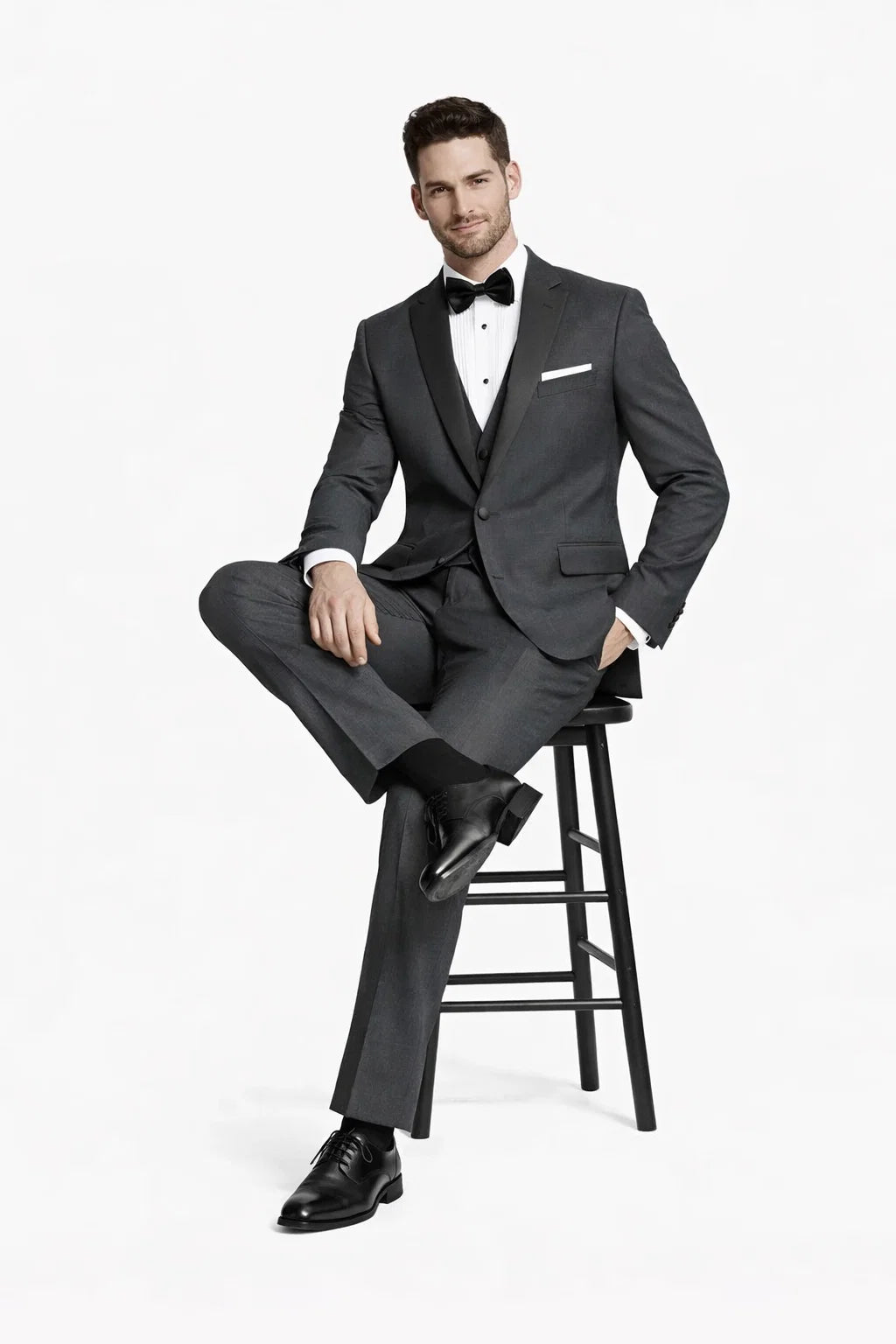 Mens Vested Slim Fit Two Button Trim Notch Tuxedo Charcoal - Mens Slim Fitted Tuxedo