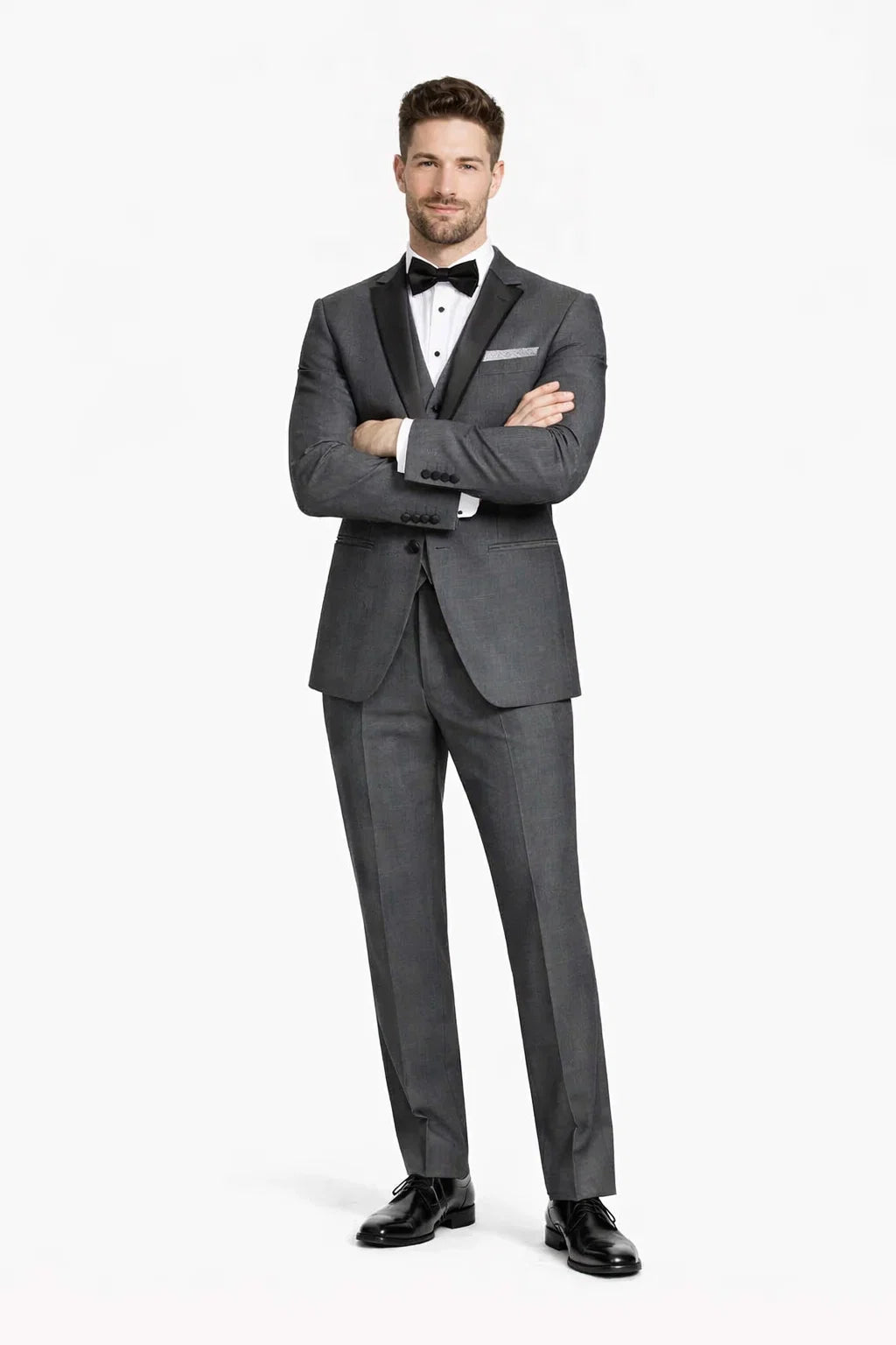 Mens Vested Slim Fit Two Button Trim Notch Tuxedo Charcoal - Mens Slim Fitted Tuxedo