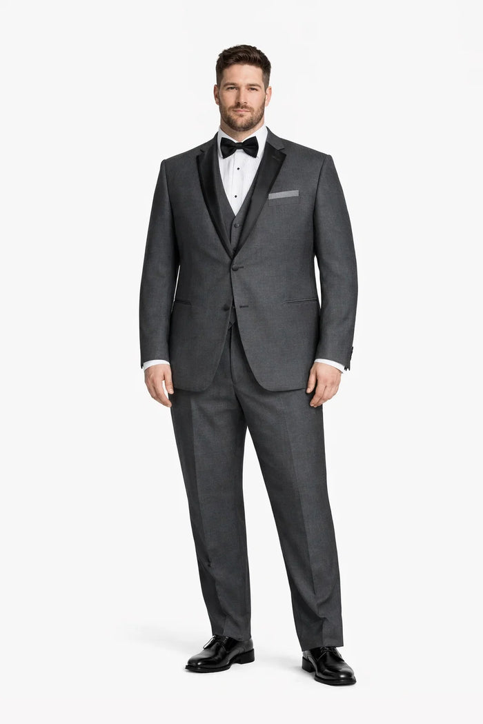 Mens Vested Slim Fit Two Button Trim Notch Tuxedo Charcoal - Mens Slim Fitted Tuxedo
