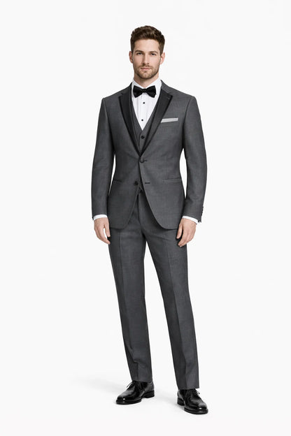 Mens Vested Slim Fit Two Button Trim Notch Tuxedo Charcoal - Mens Slim Fitted Tuxedo