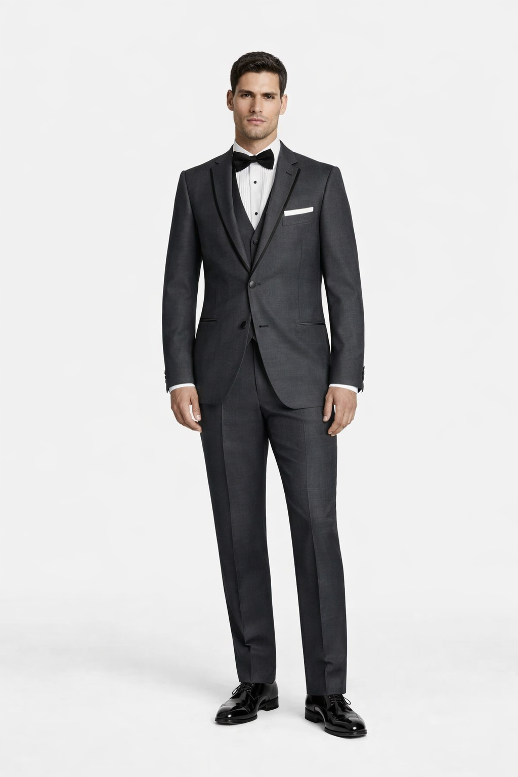 Mens Vested Slim Fit Two Button Trim Notch Tuxedo Charcoal - Mens Slim Fitted Tuxedo