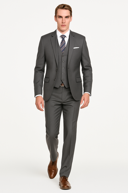 Mens Vested Smart Modern Fit Suit Grey