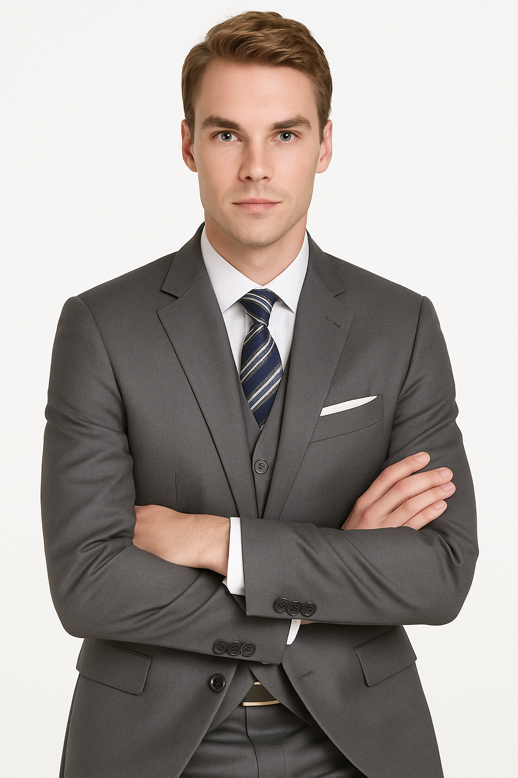 Mens Vested Smart Modern Fit Suit Grey