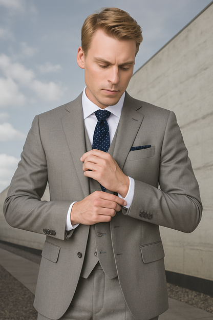 Mens Vested Smart Modern Fit Suit Light Grey