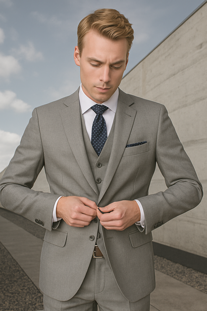 Mens Vested Smart Modern Fit Suit Light Grey