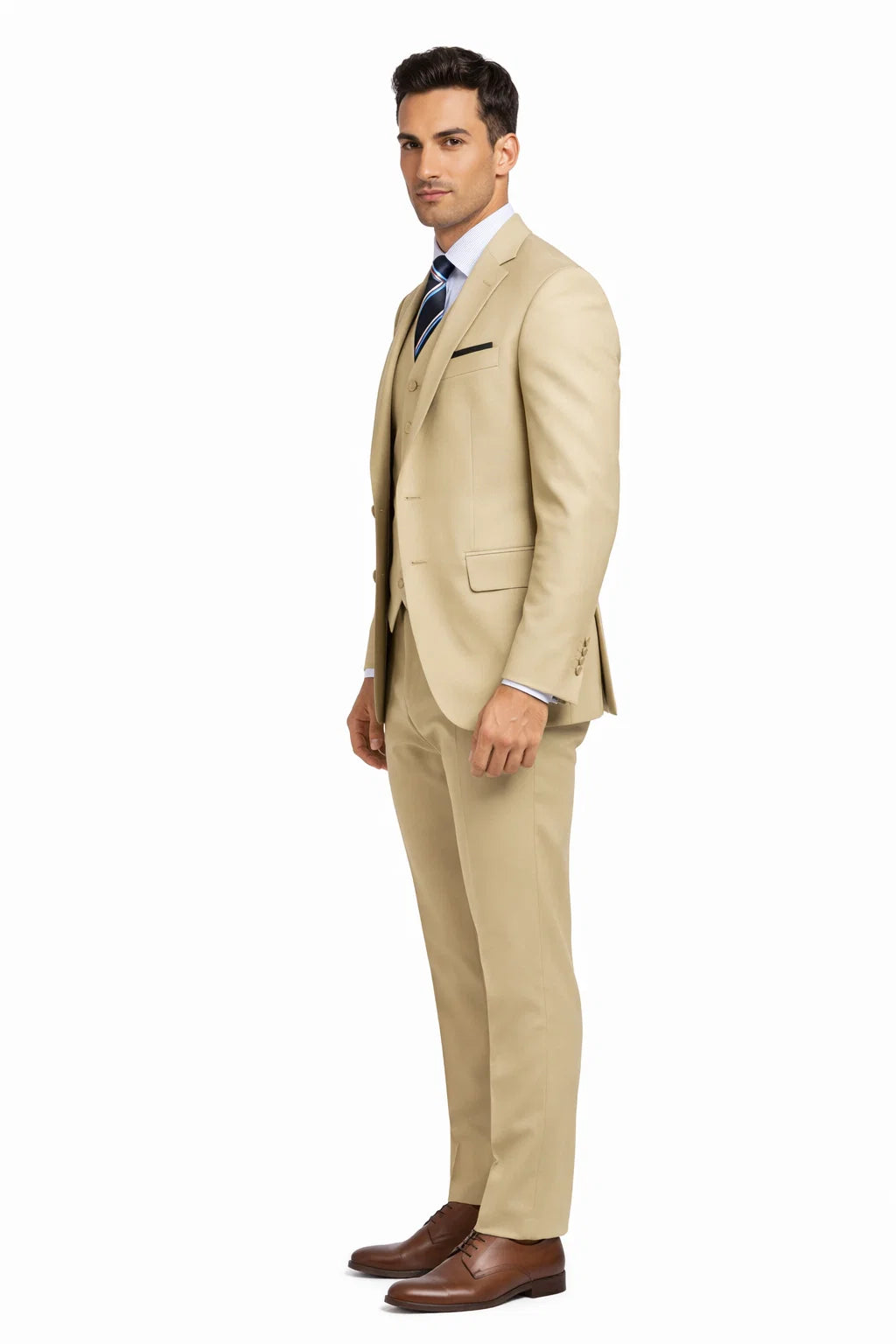 Mens Vested Smart Modern Fit Suit Light Tan