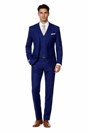 Mens Vested Smart Modern Fit Suit Navy Blue
