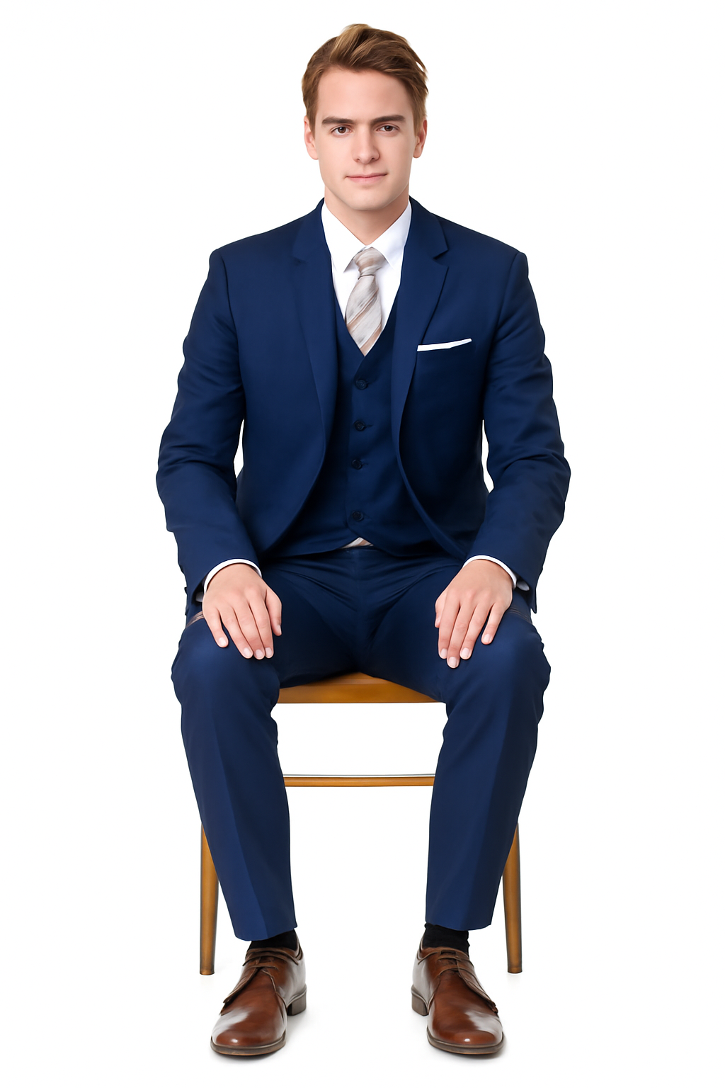 Mens Vested Smart Modern Fit Suit Navy Blue