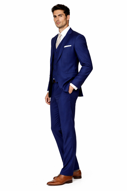 Mens Vested Smart Modern Fit Suit Navy Blue