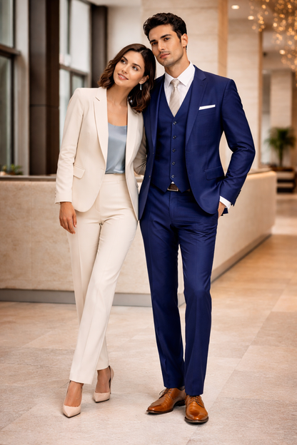 Mens Vested Smart Modern Fit Suit Navy Blue
