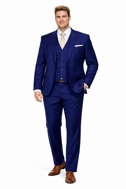 Mens Vested Smart Modern Fit Suit Navy Blue