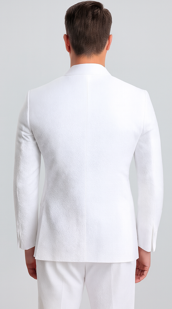 Mens Vested Summer Seersucker Suit in White Pinstripe