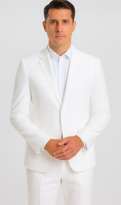 Mens Vested Summer Seersucker Suit in White Pinstripe