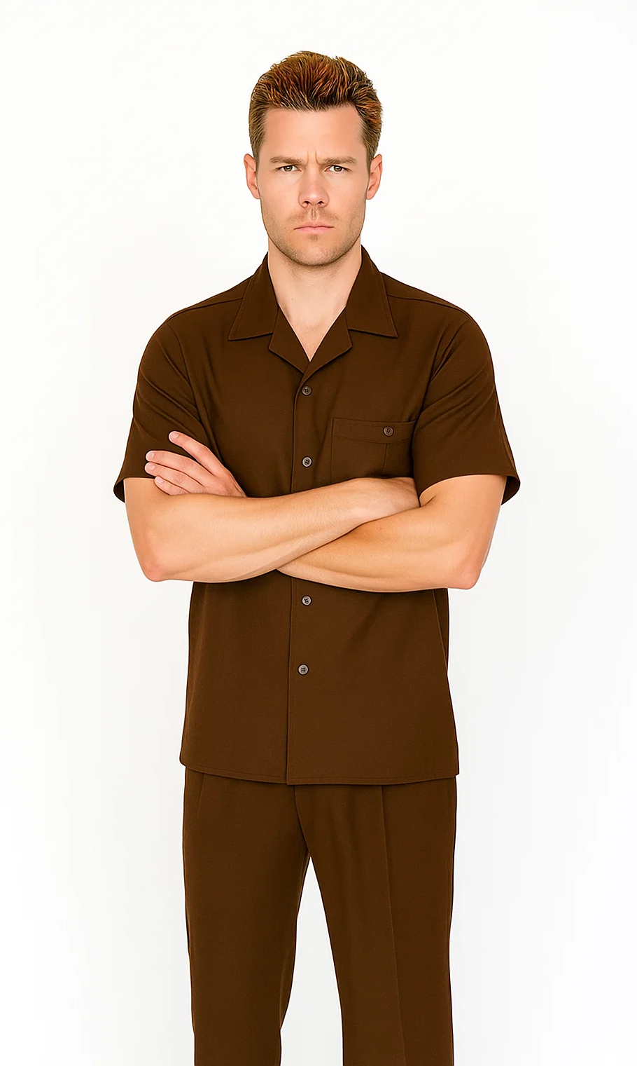 Mens Walking Suit in Color Brown leisure suit casual Matching Shirt and Pants $99