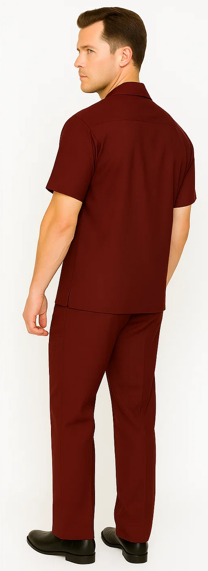 Mens Walking Suit in Color Burgundy leisure suit casual Matching Shirt and Pants $99