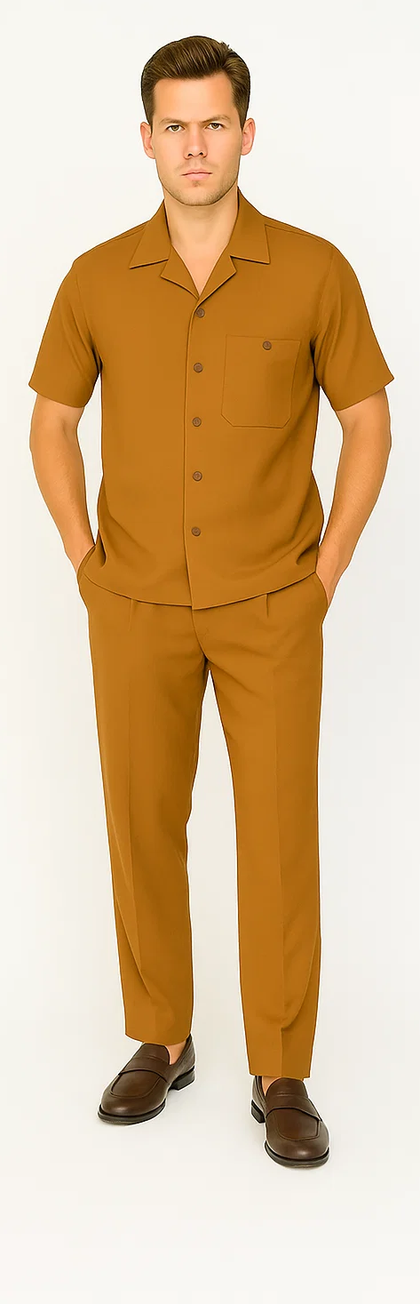 Mens Walking Suit in Color caramel leisure suit casual Matching Shirt and Pants $99