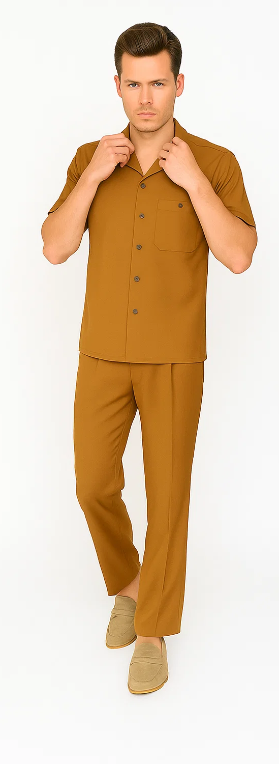 Mens Walking Suit in Color caramel leisure suit casual Matching Shirt and Pants $99