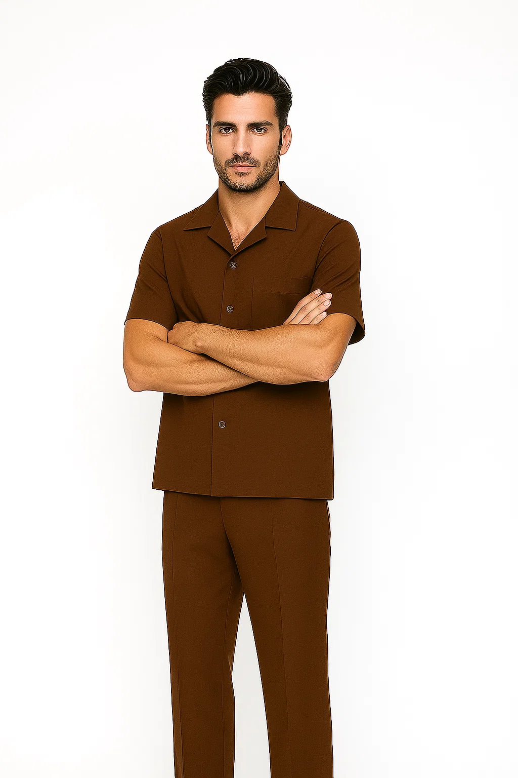 Mens Walking Suit in Color cognac leisure suit casual Matching Shirt and Pants $99