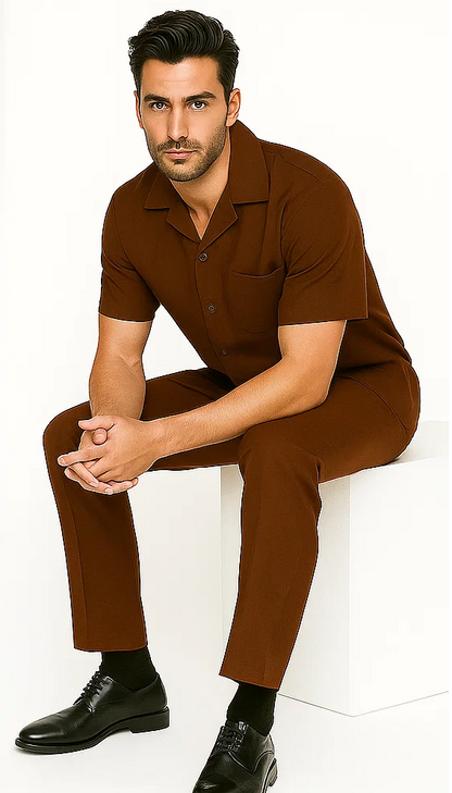 Mens Walking Suit in Color cognac leisure suit casual Matching Shirt and Pants $99