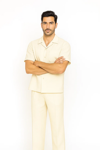 Mens Walking Suit in Color cream leisure suit casual Matching Shirt and Pants $99