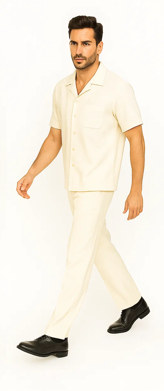 Mens Walking Suit in Color cream leisure suit casual Matching Shirt and Pants $99
