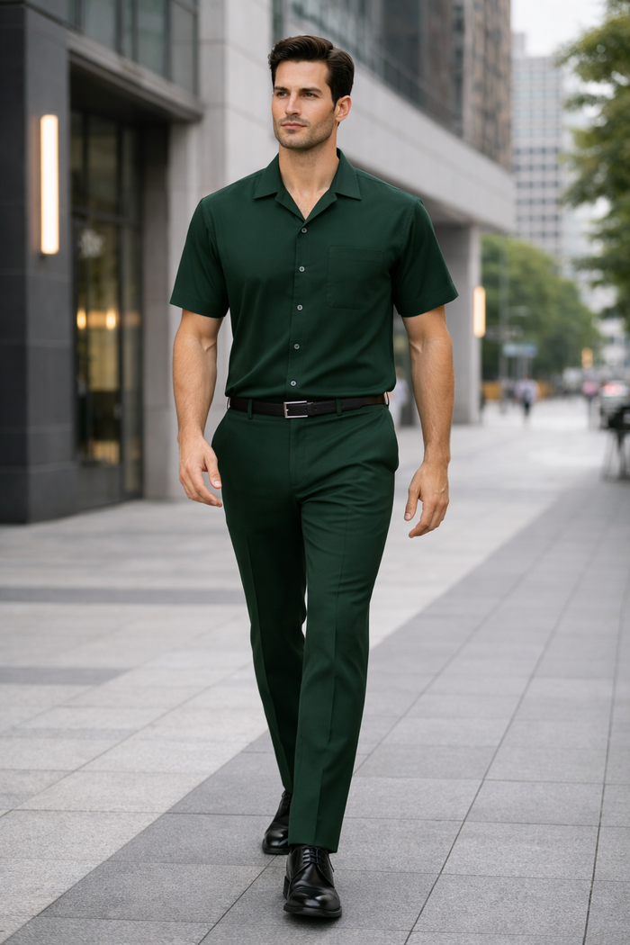Mens Walking Suit in Color hunter green leisure suit casual Matching Shirt and Pants $99