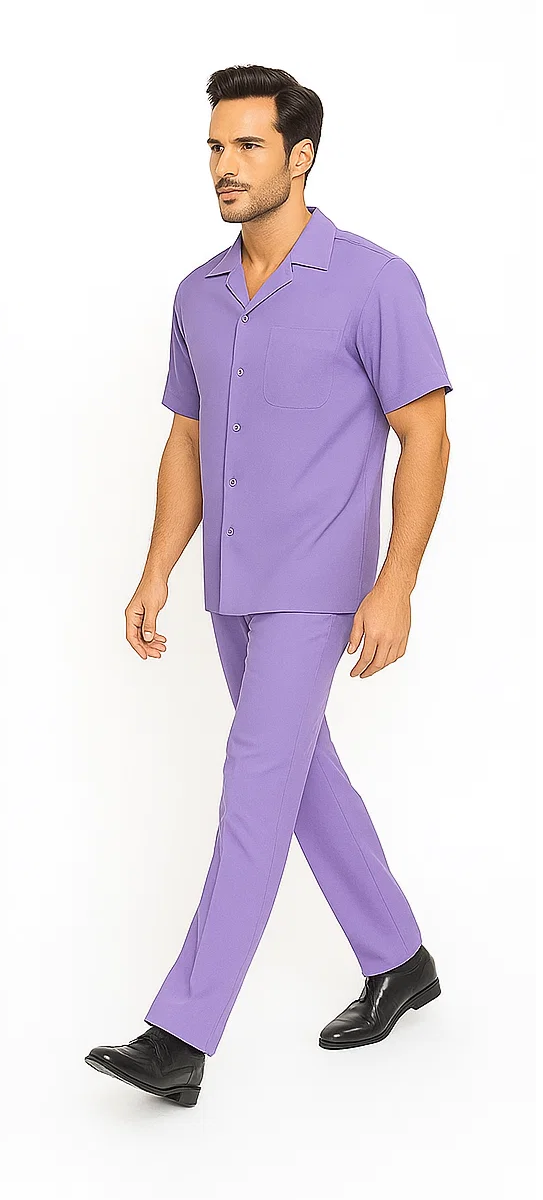 Mens Walking Suit in Color lavender leisure suit casual Matching Shirt and Pants $99