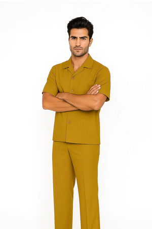Mens Walking Suit in Color mustard leisure suit casual Matching Shirt and Pants $99