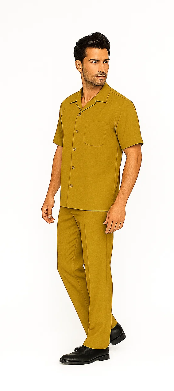 Mens Walking Suit in Color mustard leisure suit casual Matching Shirt and Pants $99
