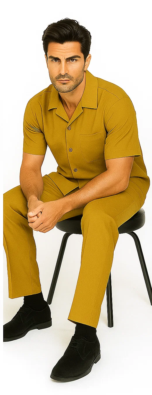 Mens Walking Suit in Color mustard leisure suit casual Matching Shirt and Pants $99