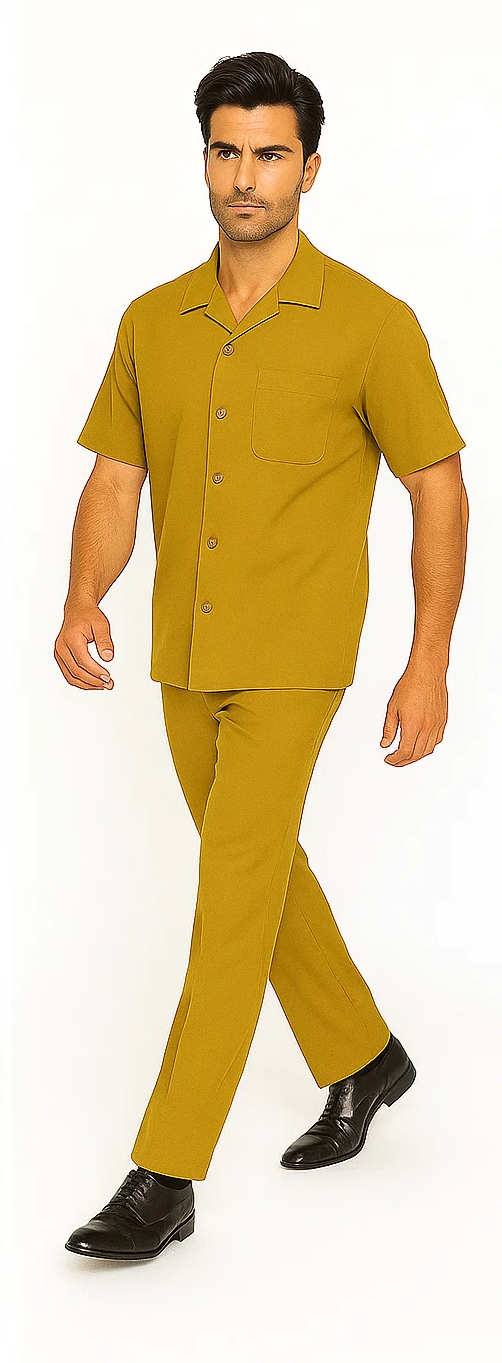 Mens Walking Suit in Color mustard leisure suit casual Matching Shirt and Pants $99