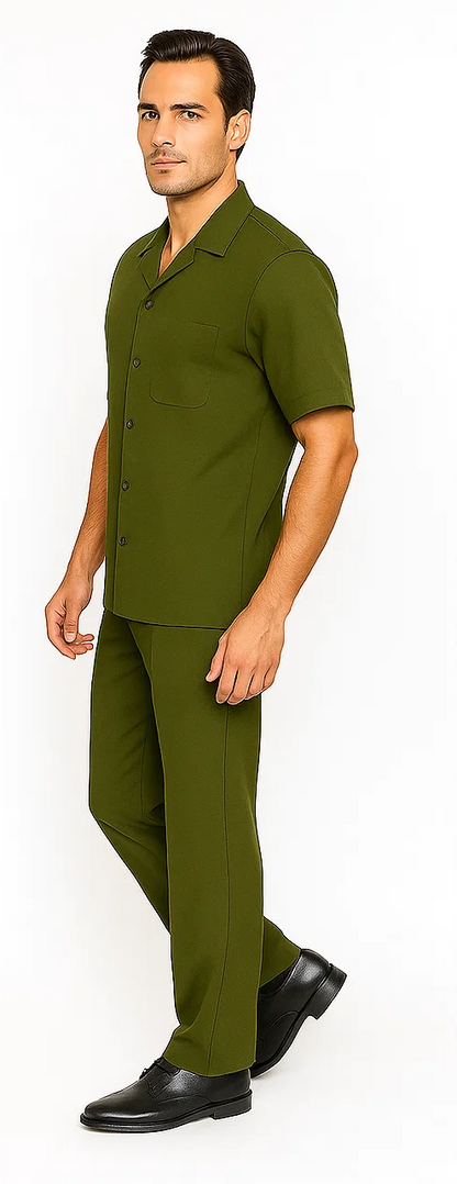 Mens Walking Suit in Color olive leisure suit casual Matching Shirt and Pants $99