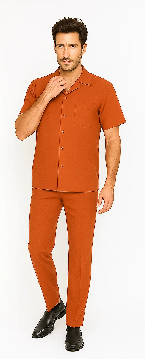 Mens Walking Suit in Color papaya leisure suit casual Matching Shirt and Pants $99