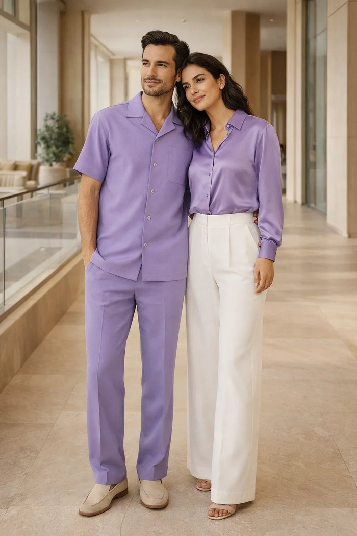 Mens Walking Suit in Color purple leisure suit casual Matching Shirt and Pants $99