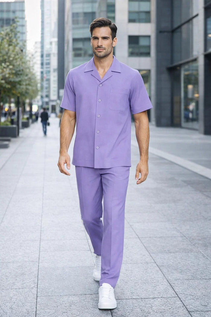 Mens Walking Suit in Color purple leisure suit casual Matching Shirt and Pants $99
