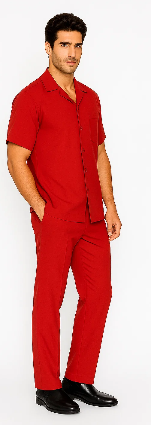 Mens Walking Suit in Color red leisure suit casual Matching Shirt and Pants $99