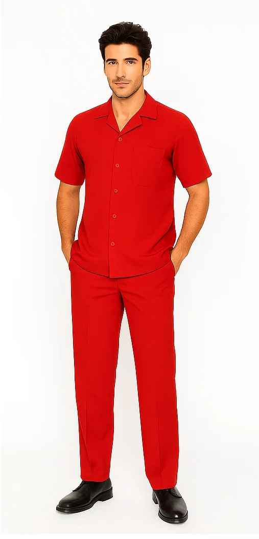 Mens Walking Suit in Color red leisure suit casual Matching Shirt and Pants $99