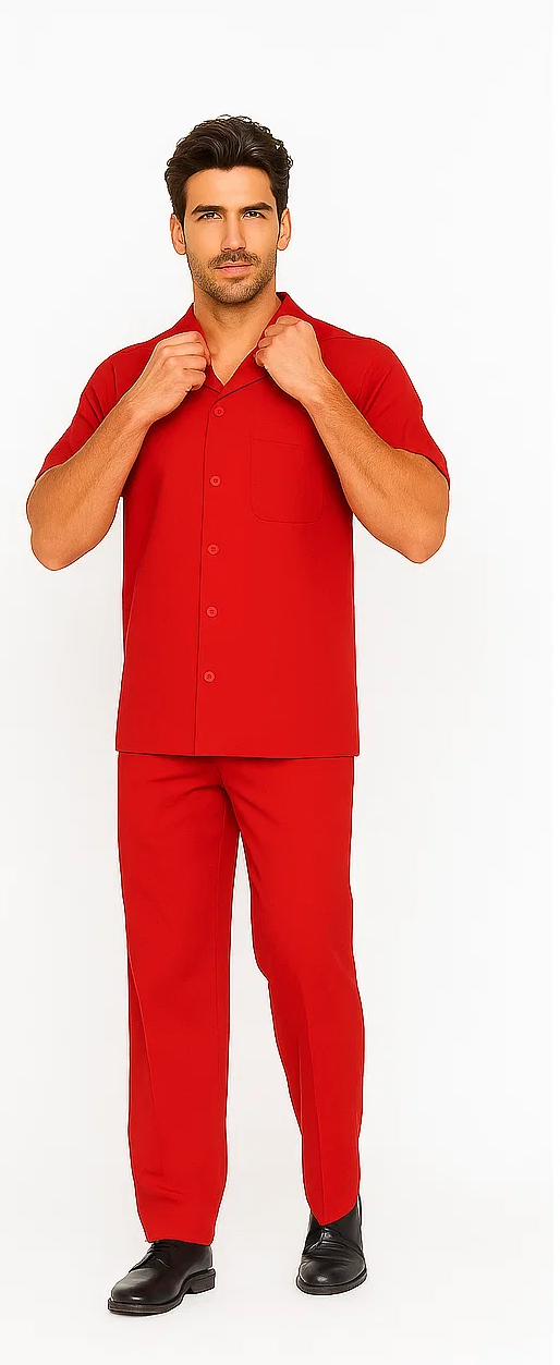 Mens Walking Suit in Color red leisure suit casual Matching Shirt and Pants $99