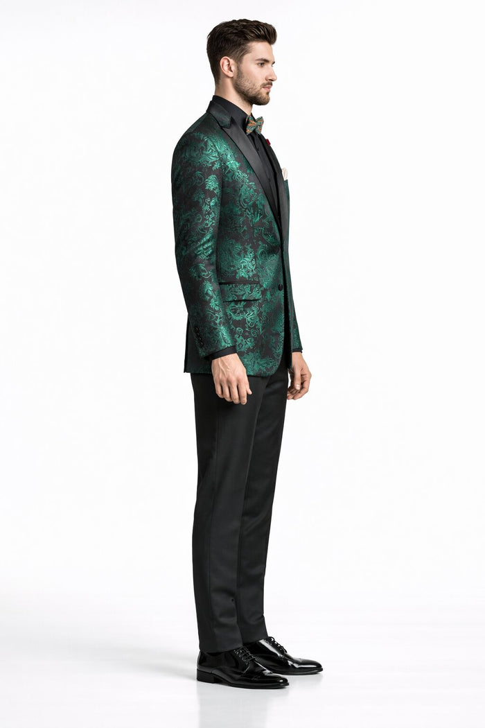 Emerald Green Paisley Tuxedo Suit - Prom Floral Tuxedo Suit - Groom Wedding Suit