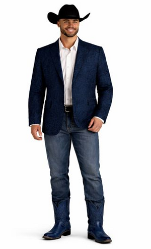 Mens Western Blazer - Paisley Pattern Cowboy Tuxedo Jacket in Color Navy