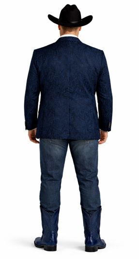 Mens Western Blazer - Paisley Pattern Cowboy Tuxedo Jacket in Color Navy