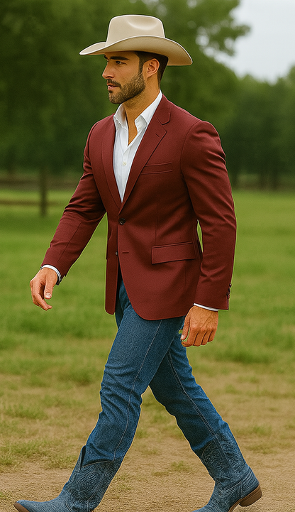 Mens Cowboy Blazer - Western Sport Coat in Color Burgundy