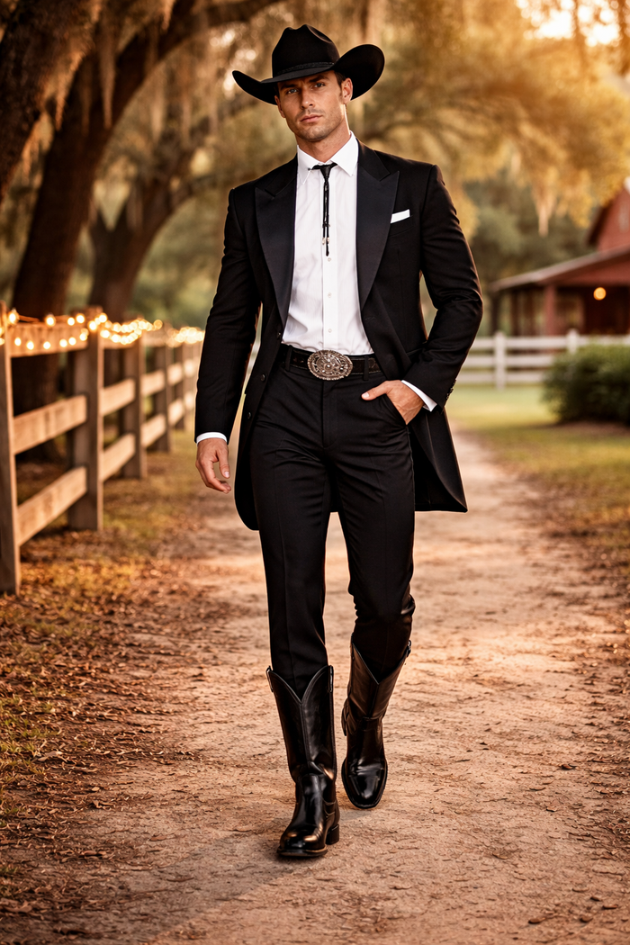 Men's Western Cowboy Tail Tuxedo in Black
