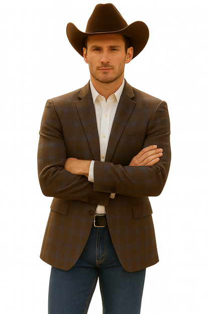 Saco vaquero - Western Sport Coat - Western Blazer- Men's Two Button Business Casual Double Windowpane Sport Coat