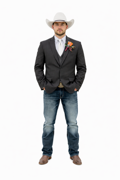 Mens Western Style Blazer  Classic Gray Cowboy Suit Jacket for Weddings, Country Events and Formal Wear in Grey Color